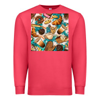 Cardinal bakery coffee cups cookie and donut with turquoise glitter seamless pa Premium Sweatshirt - BundleAndBundleShop