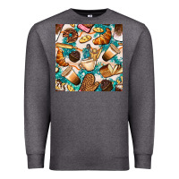 Charcoal Heather bakery coffee cups cookie and donut with turquoise glitter seamless pa Premium Sweatshirt - BundleAndBundleShop