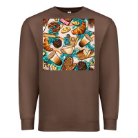 Chestnut bakery coffee cups cookie and donut with turquoise glitter seamless pa Premium Sweatshirt - BundleAndBundleShop