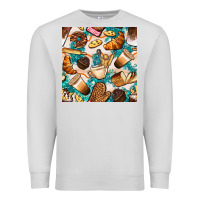 Dove Grey bakery coffee cups cookie and donut with turquoise glitter seamless pa Premium Sweatshirt - BundleAndBundleShop
