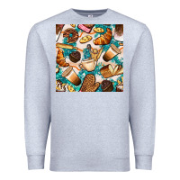 Heather Grey bakery coffee cups cookie and donut with turquoise glitter seamless pa Premium Sweatshirt - BundleAndBundleShop
