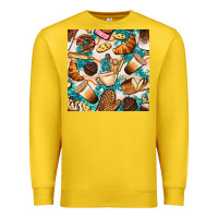 Lemon bakery coffee cups cookie and donut with turquoise glitter seamless pa Premium Sweatshirt - BundleAndBundleShop