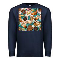 Navy bakery coffee cups cookie and donut with turquoise glitter seamless pa Premium Sweatshirt - BundleAndBundleShop
