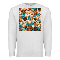 Oatmeal Heather bakery coffee cups cookie and donut with turquoise glitter seamless pa Premium Sweatshirt - BundleAndBundleShop