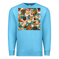 Ocean Blue bakery coffee cups cookie and donut with turquoise glitter seamless pa Premium Sweatshirt - BundleAndBundleShop