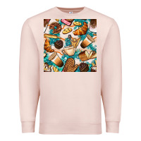 Pale Pink bakery coffee cups cookie and donut with turquoise glitter seamless pa Premium Sweatshirt - BundleAndBundleShop