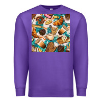 Purple bakery coffee cups cookie and donut with turquoise glitter seamless pa Premium Sweatshirt - BundleAndBundleShop