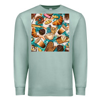 Seafoam bakery coffee cups cookie and donut with turquoise glitter seamless pa Premium Sweatshirt - BundleAndBundleShop