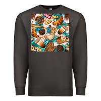 Smoke bakery coffee cups cookie and donut with turquoise glitter seamless pa Premium Sweatshirt - BundleAndBundleShop