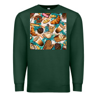 Sports Green bakery coffee cups cookie and donut with turquoise glitter seamless pa Premium Sweatshirt - BundleAndBundleShop