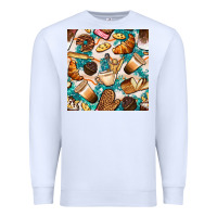 White bakery coffee cups cookie and donut with turquoise glitter seamless pa Premium Sweatshirt - BundleAndBundleShop