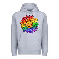 Heather Grey rainbow smiley face sunflower Premium Hoodie - OliviaCreatesArt