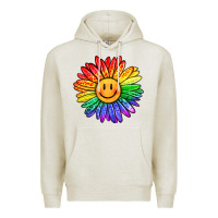 Oatmeal Heather rainbow smiley face sunflower Premium Hoodie - OliviaCreatesArt