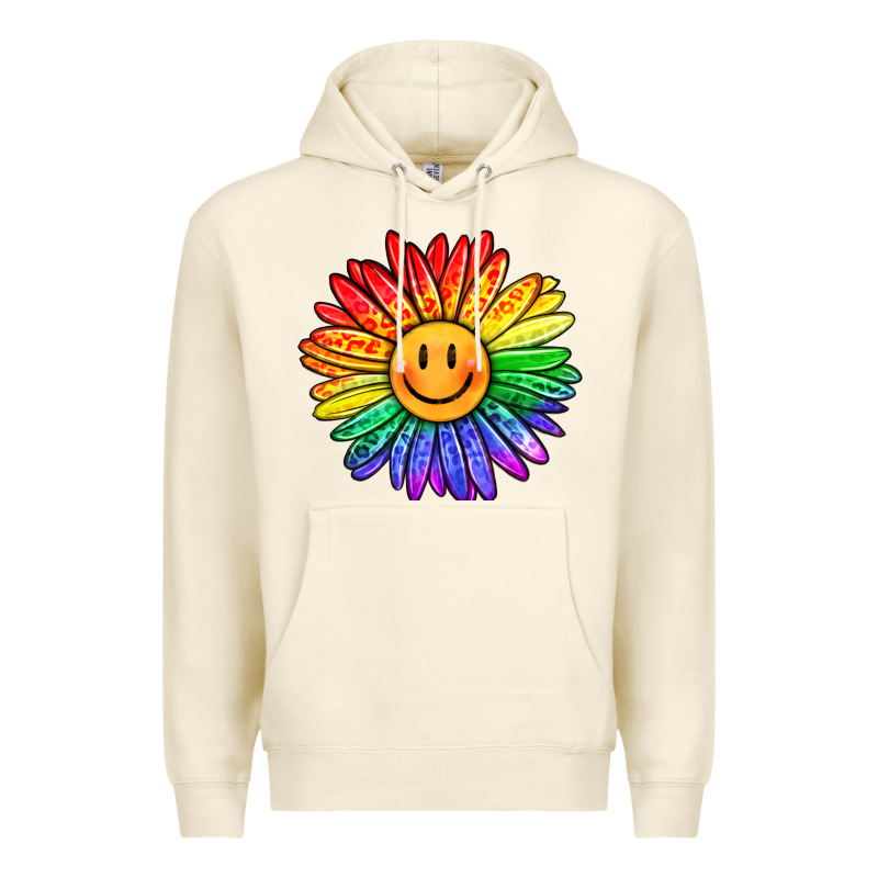 Rainbow Smiley Face Sunflower Premium Hoodie by OliviaCreatesArt | Teevron