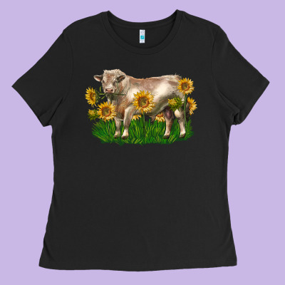 Charolais Bull With Sunflowers Ladies Tee Designed By Lillyallendesigns