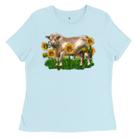 Charolais Bull With Sunflowers Ladies Tee | Teevron