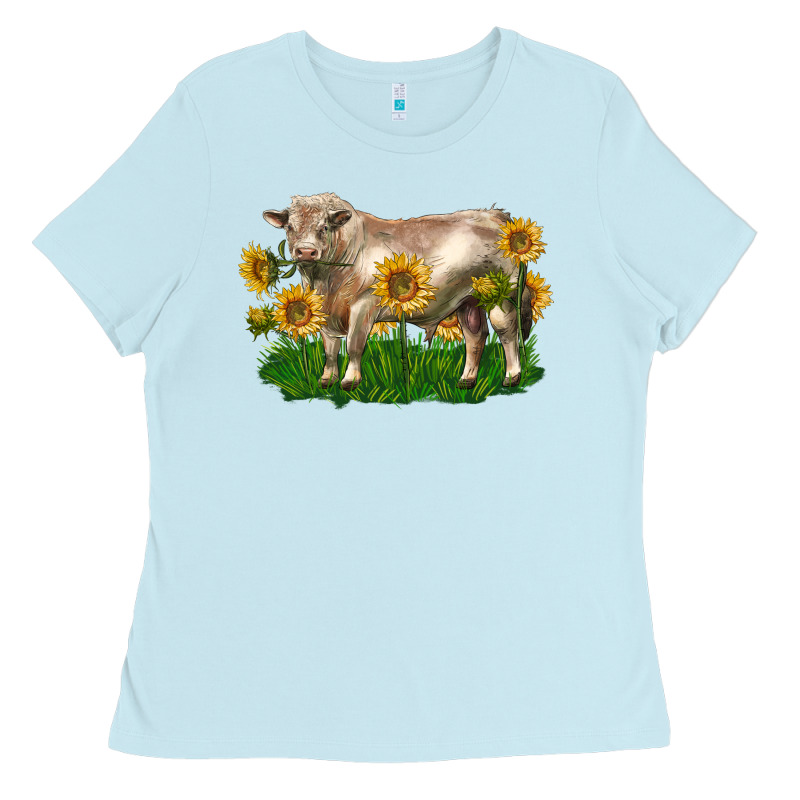 Charolais Bull With Sunflowers Ladies Tee by LillyAllenDesigns | Teevron