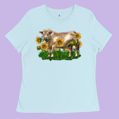 Charolais Bull With Sunflowers Ladies Tee Designed By Lillyallendesigns