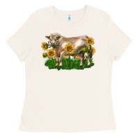 Bone charolais bull with sunflowers Ladies Tee - LillyAllenDesigns