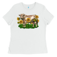 White charolais bull with sunflowers Ladies Tee - LillyAllenDesigns
