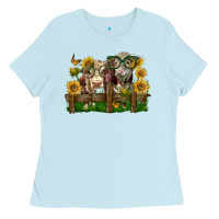 Baby Blue hereford bull and heifer with sunflowers Ladies Tee - LillyAllenDesigns
