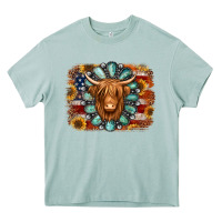 Arona american flag sunflowers highland cow turquoise background Heavy Core Tee - Jasminsmagicworld