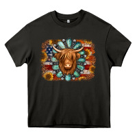 Asphalt american flag sunflowers highland cow turquoise background Heavy Core Tee - Jasminsmagicworld