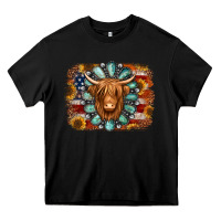 Black american flag sunflowers highland cow turquoise background Heavy Core Tee - Jasminsmagicworld