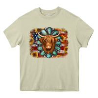 Mossy american flag sunflowers highland cow turquoise background Heavy Core Tee - Jasminsmagicworld