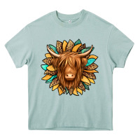 Arona highland cow turquoise sunflower Heavy Core Tee - Jasminsmagicworld