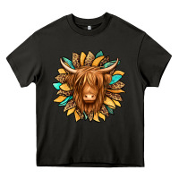 Asphalt highland cow turquoise sunflower Heavy Core Tee - Jasminsmagicworld