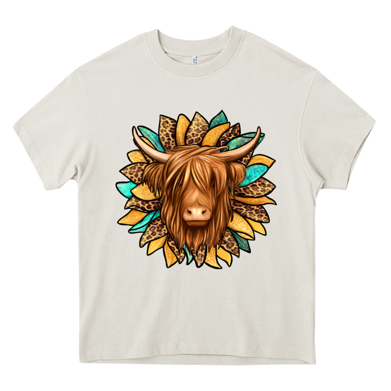 Highland Cow Turquoise Sunflower Heavy Core Tee by Jasminsmagicworld | Teevron