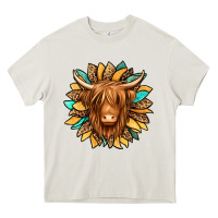 Cream highland cow turquoise sunflower Heavy Core Tee - Jasminsmagicworld