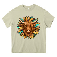 Mossy highland cow turquoise sunflower Heavy Core Tee - Jasminsmagicworld