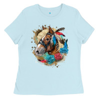 Baby Blue haflinger horse floral Ladies Tee - LillyAllenDesigns