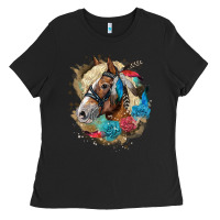 Black haflinger horse floral Ladies Tee - LillyAllenDesigns
