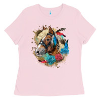 Bubblegum Pink haflinger horse floral Ladies Tee - LillyAllenDesigns