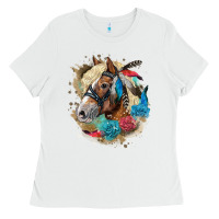 White haflinger horse floral Ladies Tee - LillyAllenDesigns