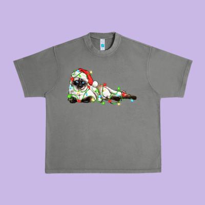 Christmas Siamese Cat Urban Heavy Tee Designed By Lillyallendesigns