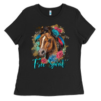Black free spirit quarter horse floral Ladies Tee - LillyAllenDesigns