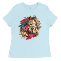 Baby Blue Floral Appaloosa Horse With Feathers Ladies Tee - LillyAllenDesigns