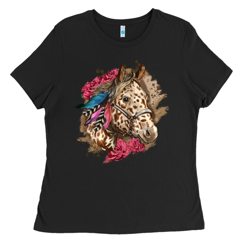 Floral Appaloosa Horse With Feathers Ladies Tee by LillyAllenDesigns | Teevron