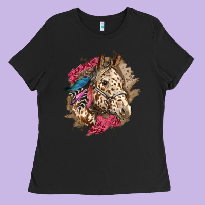 Floral Appaloosa Horse With Feathers Ladies Tee Designed By Lillyallendesigns