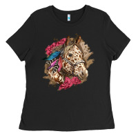 Black Floral Appaloosa Horse With Feathers Ladies Tee - LillyAllenDesigns