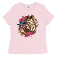 Bubblegum Pink Floral Appaloosa Horse With Feathers Ladies Tee - LillyAllenDesigns