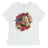 White Floral Appaloosa Horse With Feathers Ladies Tee - LillyAllenDesigns