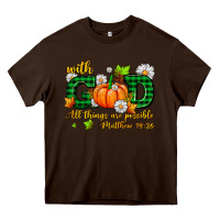 Chocolate Brown with god all things are possible Heavy Core Tee - AdoDesignShop