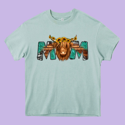 Highland Cow Mom Heavy Core Tee Designed By Jasminsmagicworld