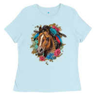 Baby Blue quarter horse floral Ladies Tee - LillyAllenDesigns