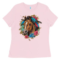 Bubblegum Pink quarter horse floral Ladies Tee - LillyAllenDesigns
